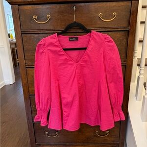 Tuckernuck Pomander Place Easton Blouse Pink V-Neck Puff Sleeve